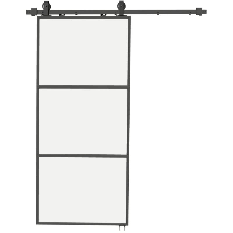 Sliding Door, Frosted Glass Soft-Close Track System, Steel Black