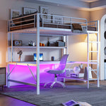 Loft Bed 140x200cm Desk Shelf LED USB/Power Outlet - White Metal