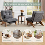 Lounge Chair Adjustable Backless Footrest Lumbar Cushion Wooden Legs, Fabric