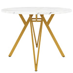 Round Dining Table 100cm 4-Seater Metal Legs MDF Marble Top - Gold