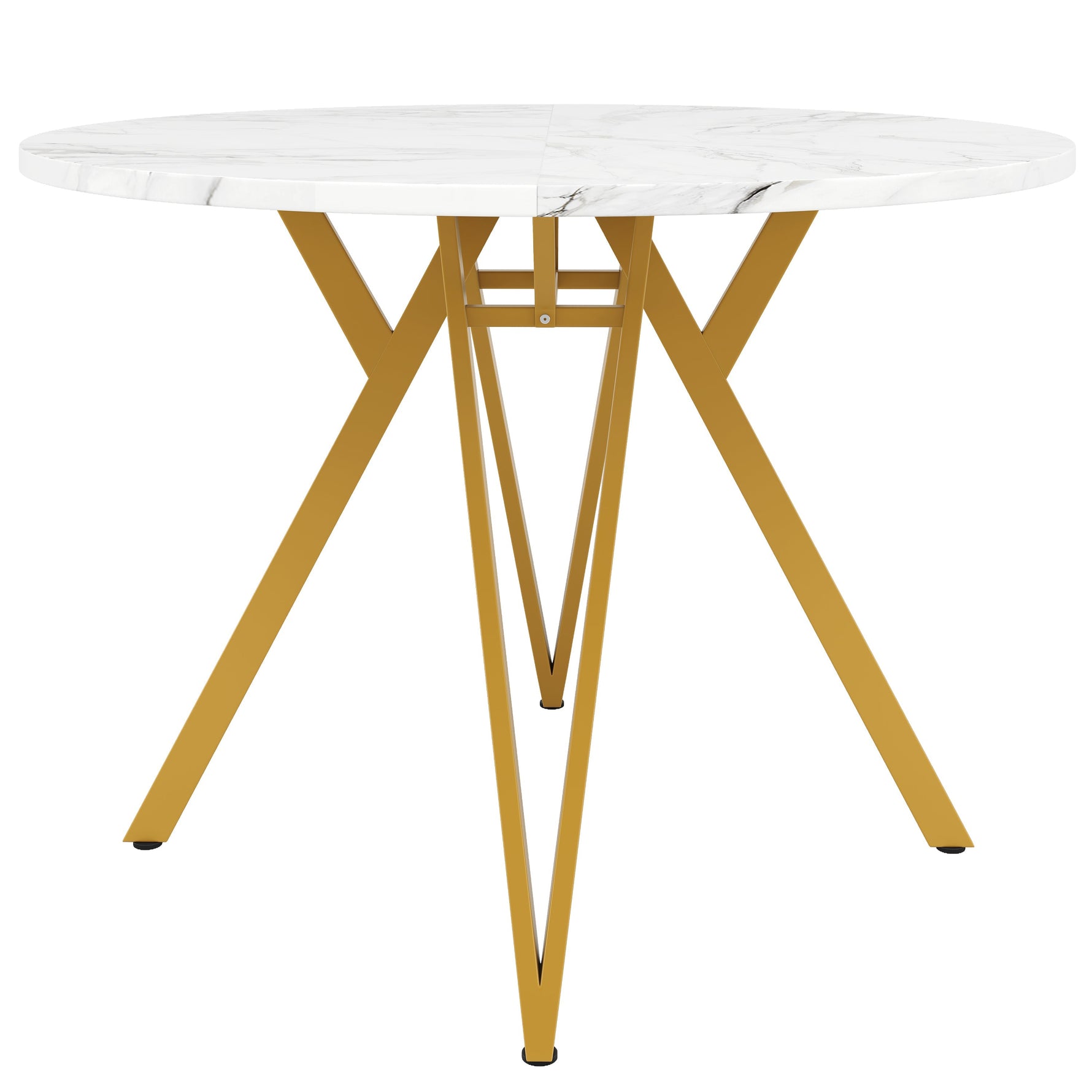 Round Dining Table 100cm 4-Seater Metal Legs MDF Marble Top - Gold