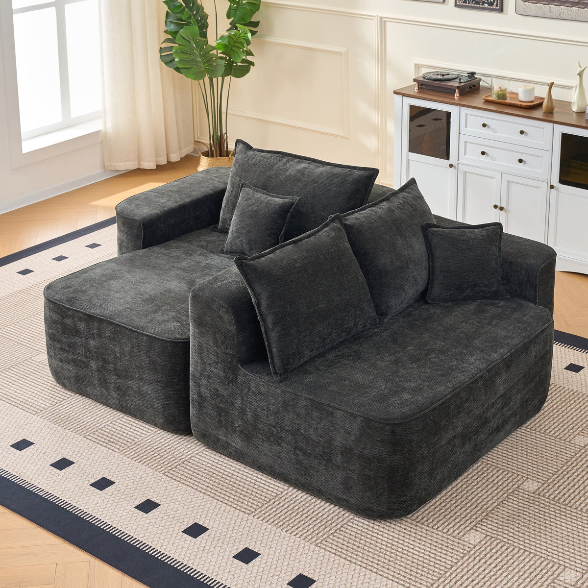 Cloud Sofa L-Shaped Corner Sofa with Chaise Longue and XXL Deep Seat, Black Chenille
