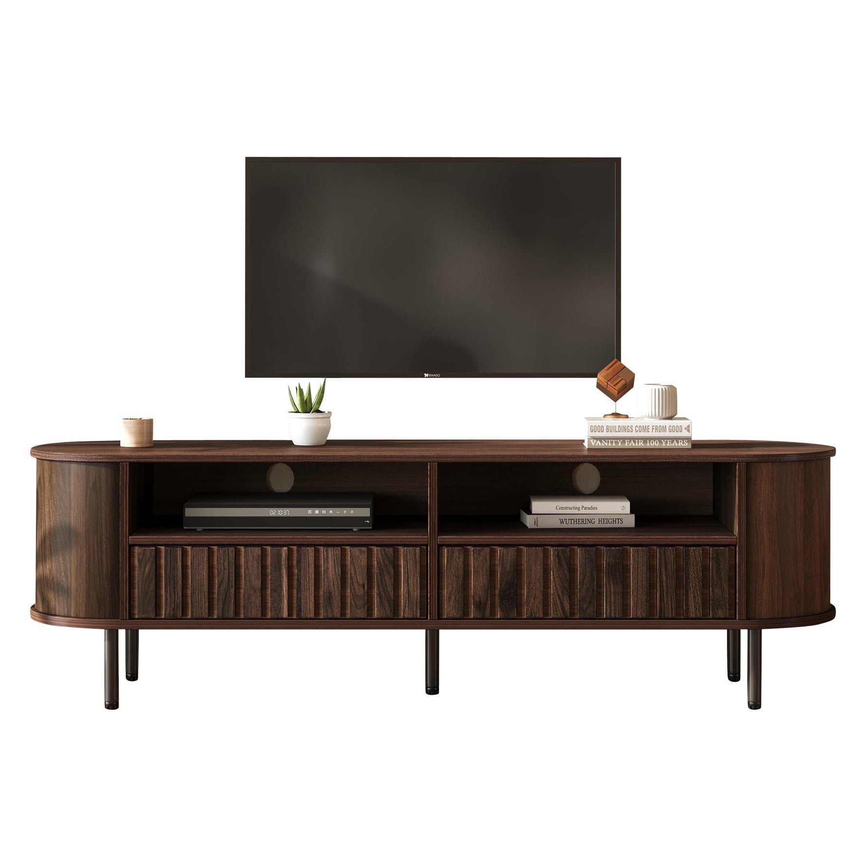 TV Cabinet Lowboard 160cm 2 Cabinets 2 Drawers for 65-inch TV Walnut