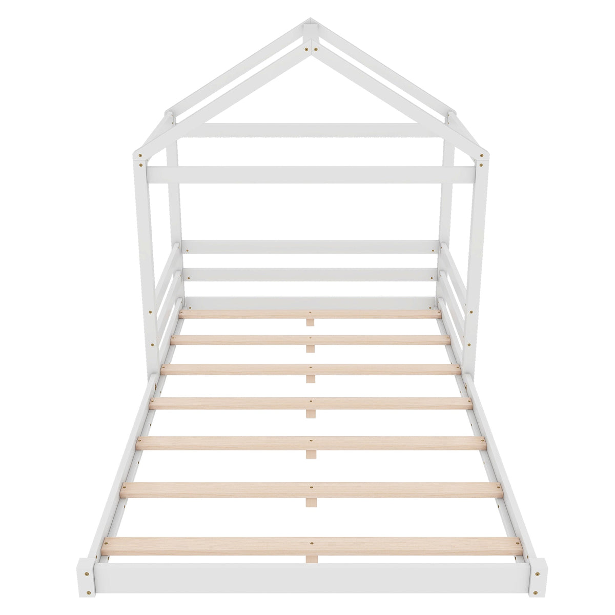 House Bed 140x200cm House Shape Slatted Base - White Pine