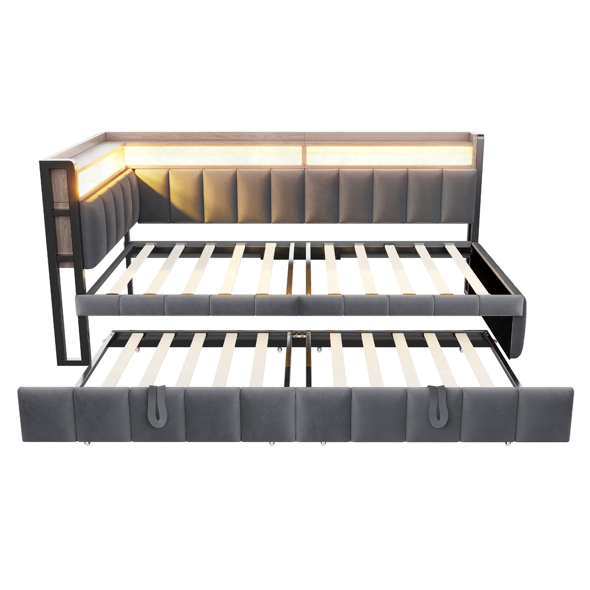 Upholstered Sofa Bed 90x200cm with Pull-Out Bed, Dark Grey Velvet