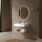 Bathroom Vanity Unit with Wall-Hung Acrylic Basin and Striped Shelf, 75cm, Natural Wood Grain