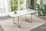 Extendable Dining Table 140/180x80cm 4-6 Seater Modern Silver Metal Legs - White