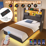 Upholstered Floating Bed 90x200cm LED/USB Charging Storage Headboard, Linen Grey