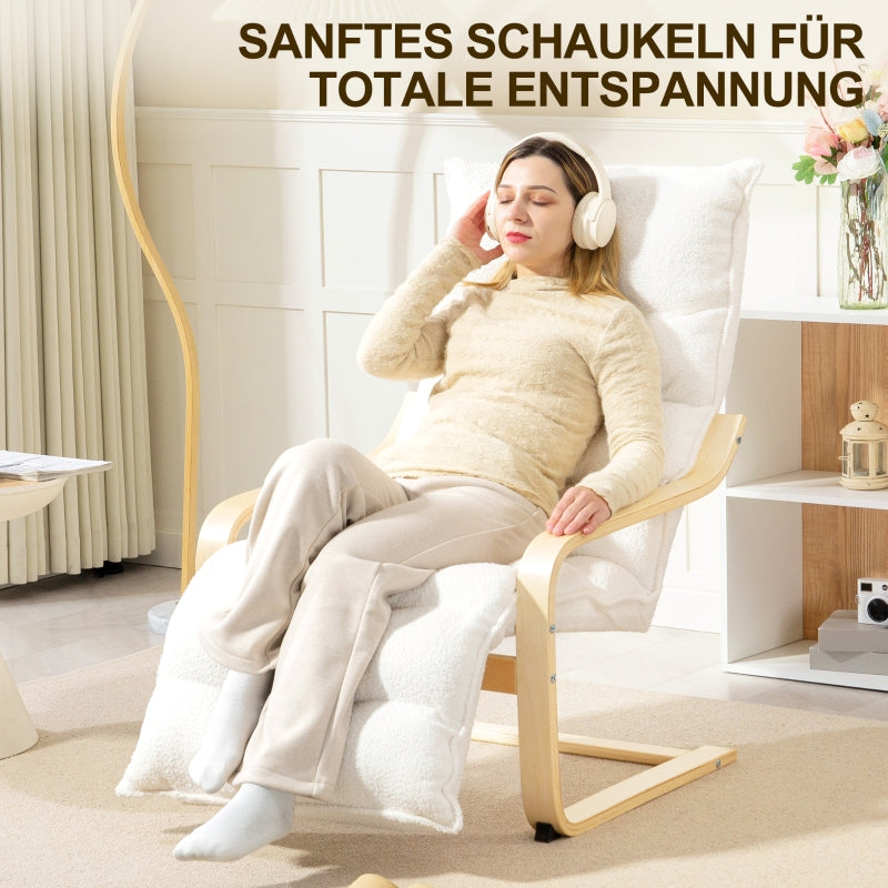 Lounge Chair with Adjustable Footrest, Rocking, Sherpa Fleece, White