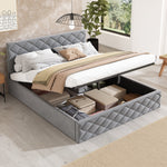Upholstered Bed with Hydraulic Slatted Frame and Storage, 140x200cm, Grey