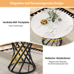 Round Dining Table 80cm for 4 Marbled MDF Top Black Metal Legs