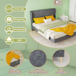Modern Upholstered Bed with Mattress, 140x200 cm - Grey