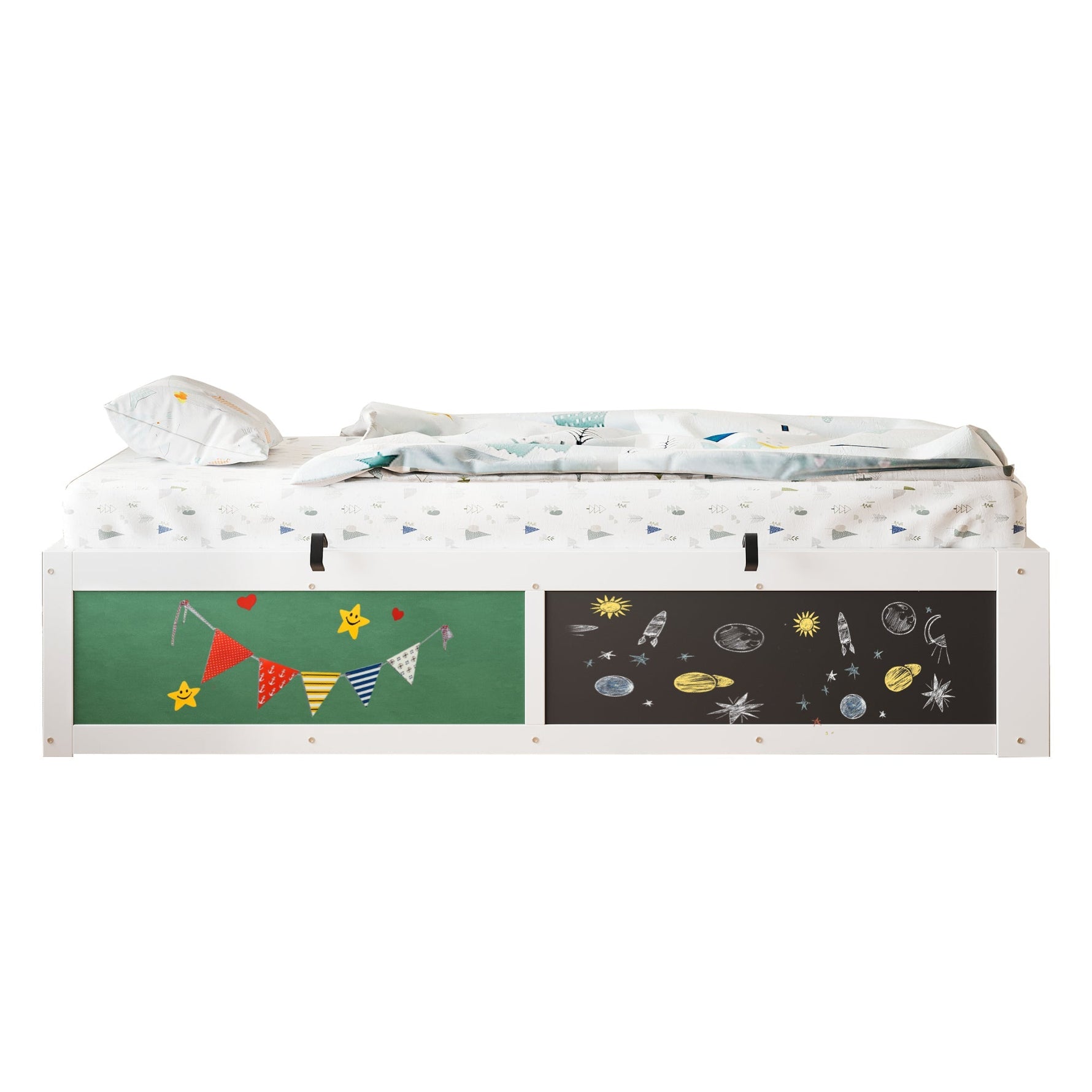 Wooden Bed 90x200cm Hydraulic Writing Surface Storage - White