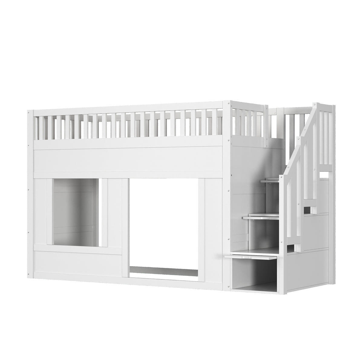 Children's Bunk Bed 90x200cm with Staircase Wardrobe, White