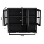 Bathroom Wall Cabinet 3-Door Wooden Glass Door Towel Bar, Black