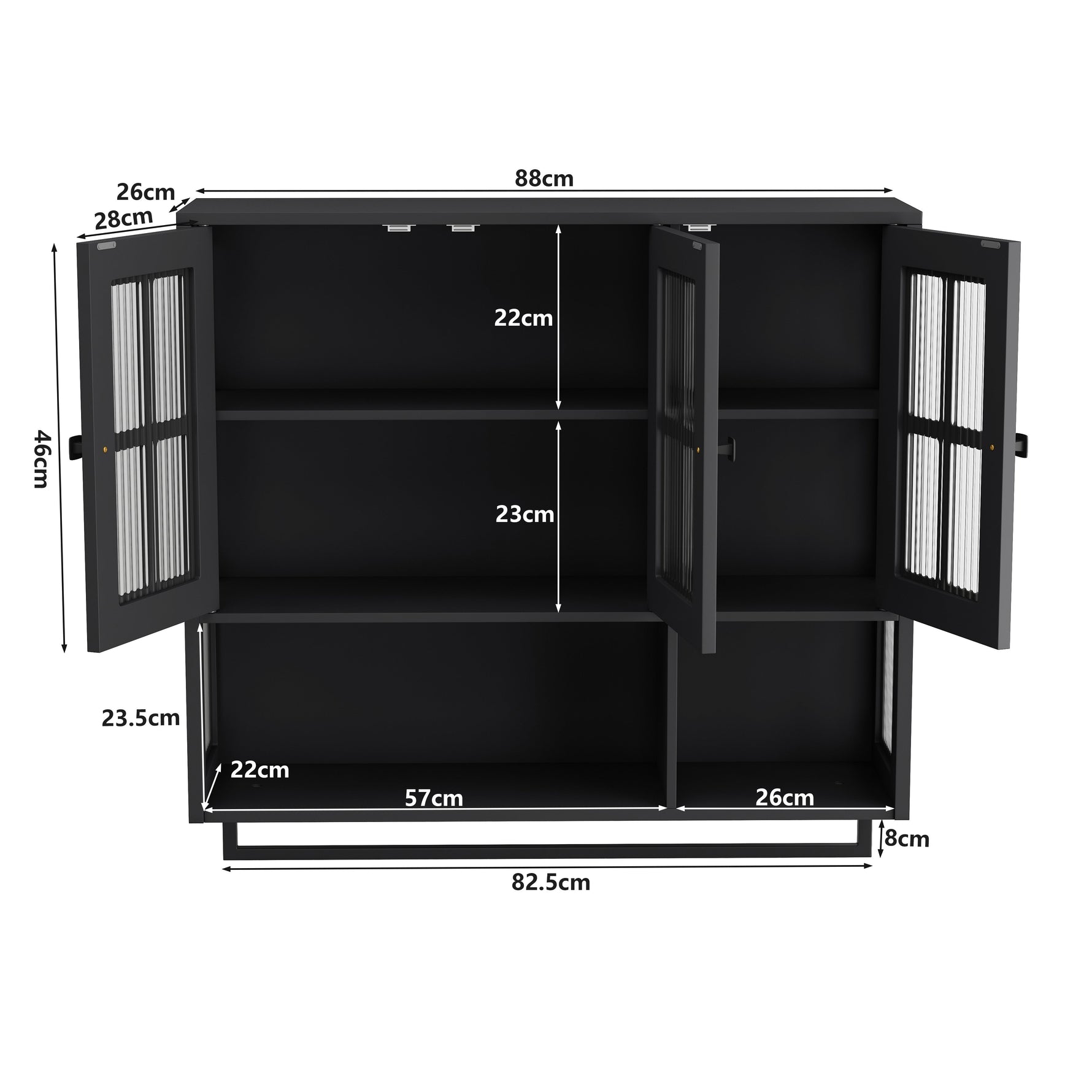 Bathroom Wall Cabinet 3-Door Wooden Glass Door Towel Bar, Black