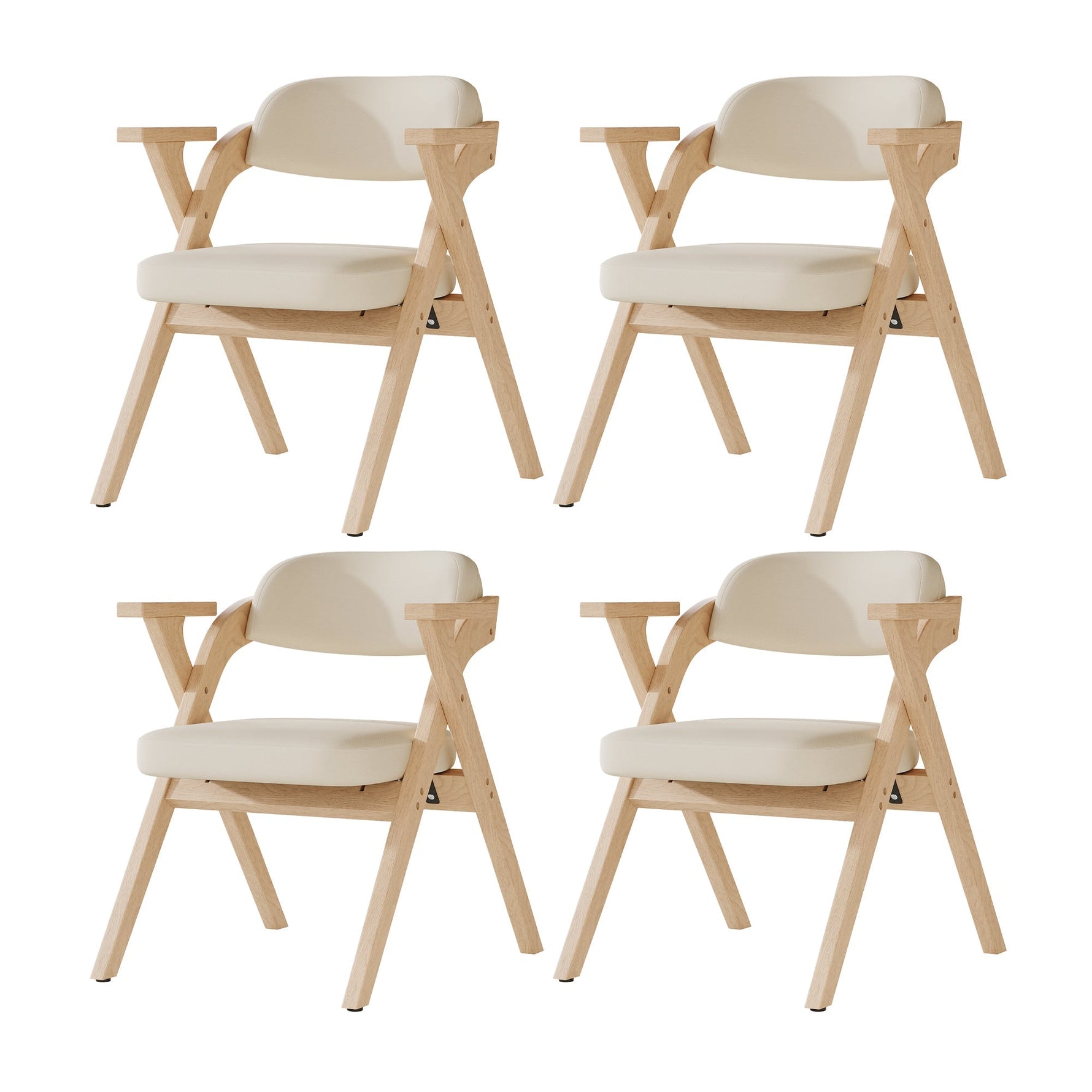 Folding Dining Chairs, Set of 4 Solid Wood Foldable and Breathable Chairs, Linen Beige
