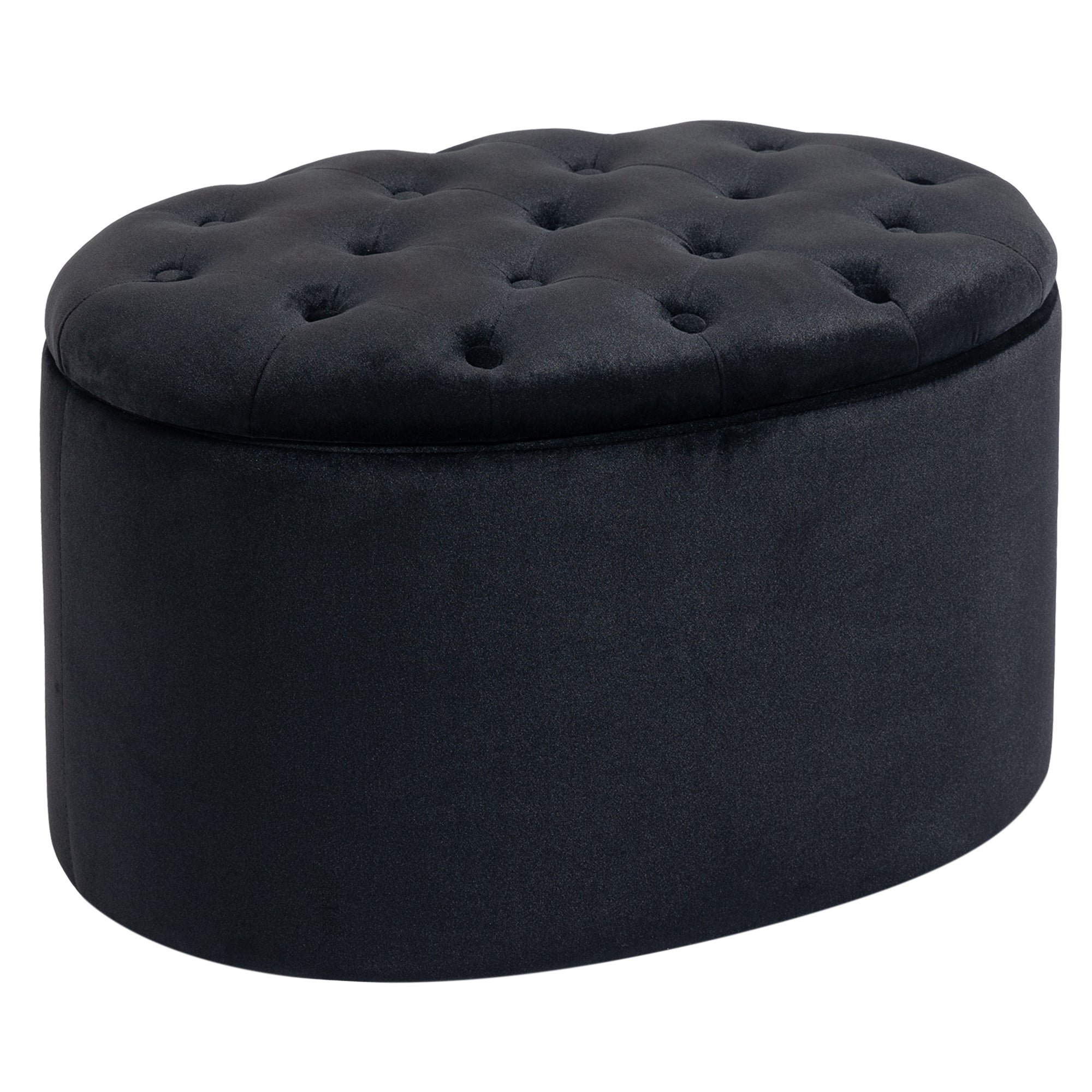 Bench Upholstered Modern Storage Oval Shape, Velvety Polyester Black