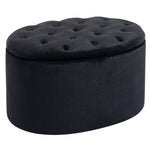 Bench Upholstered Modern Storage Oval Shape, Velvety Polyester Black