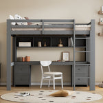 Loft Bed for Children with Desk and Storage, 90x200 cm, Grey