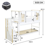 Children's Bunk Bed 90x200cm with Storage Stairs, White & Natural