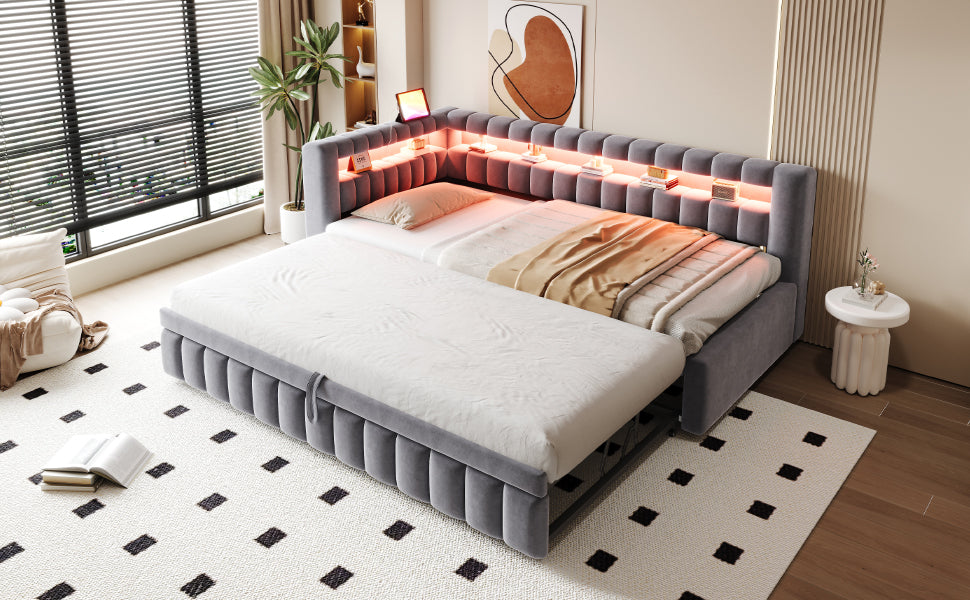 Upholstered Sofa Bed with LED Lighting and USB Charging, 90x200cm, Dark Grey Velvet