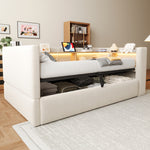 Upholstered Sleeper Sofa 90x190cm with Storage & LED, Beige