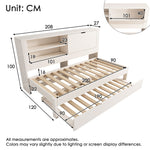 Single Sofa Bed 90x200cm Pull-Out Bed 90x190 Storage USB/USB-C Charging - White Wood