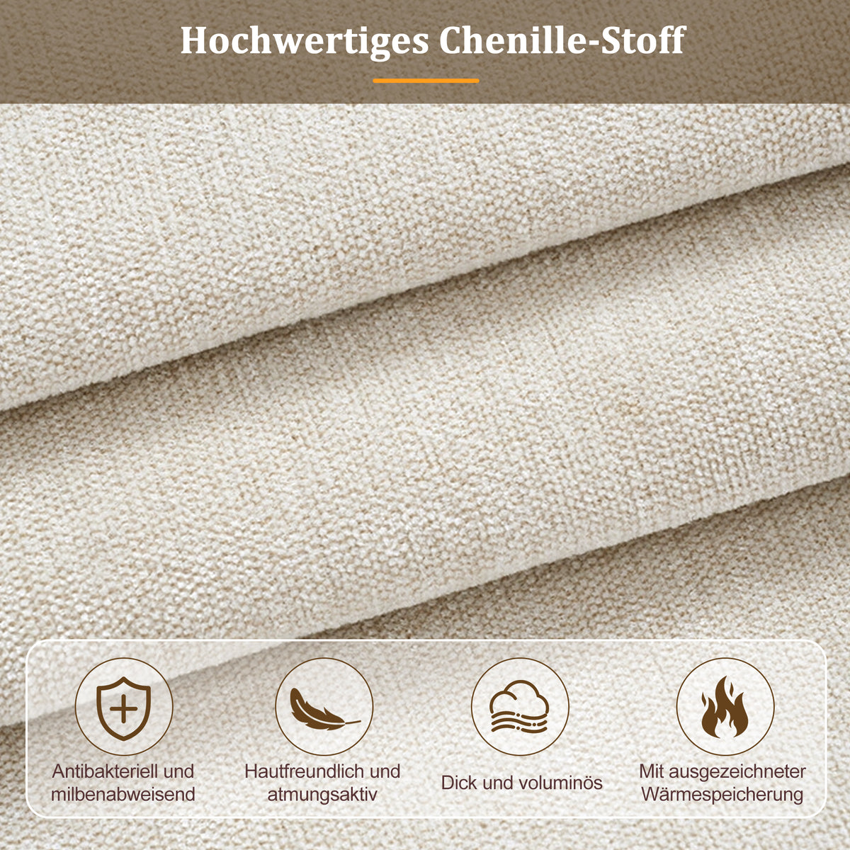 Upholstered Double Bed 160x200cm with Slatted Base, Beige Chenille