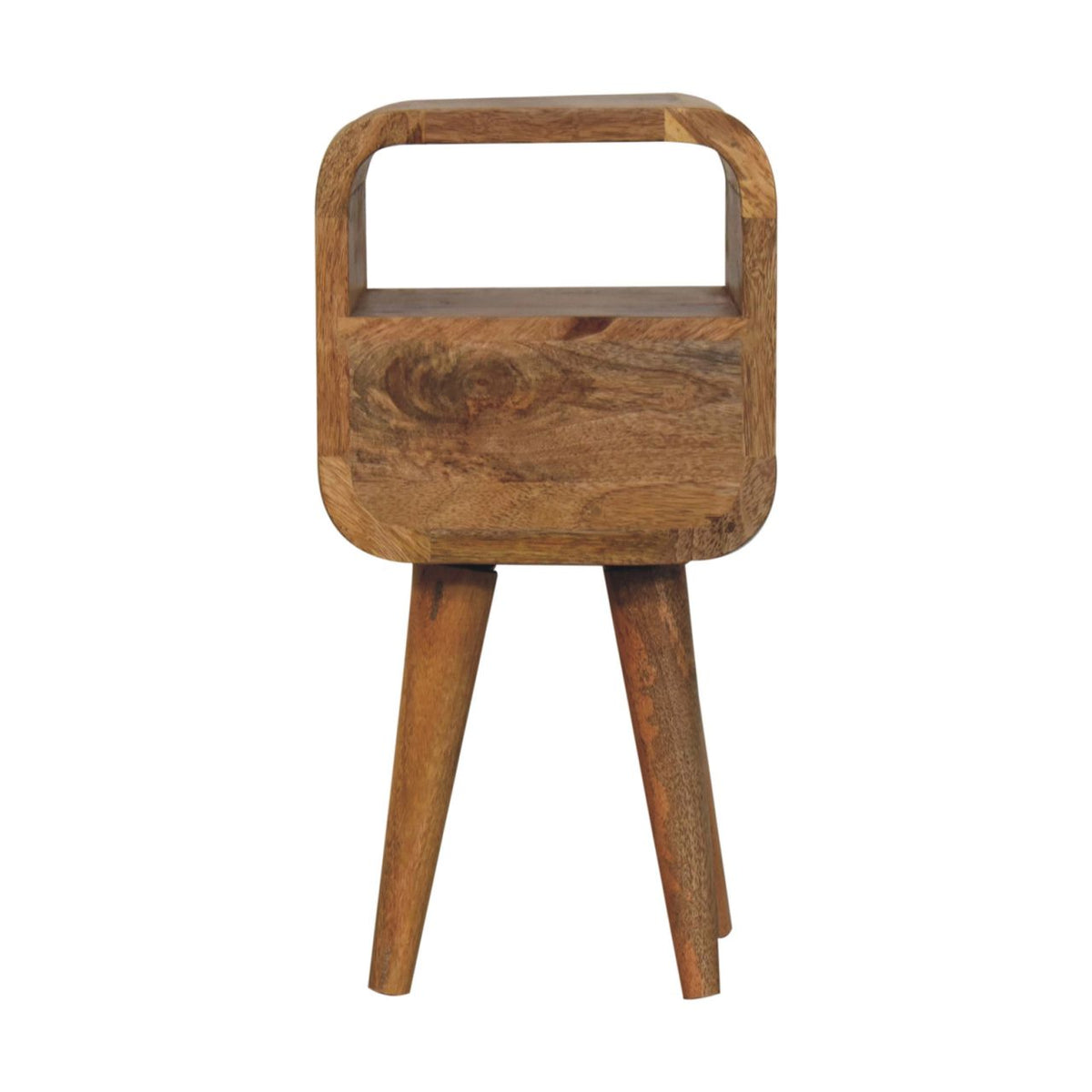 Solid Wood Bedside, Extra Mini Curved 1 Drawer Open Slot, Oak-ish Brown