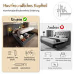Upholstered Double Bed 160x200, with Bedside Table, Lamp, USB Type-C, Gray Linen