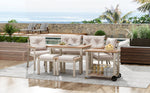 Garden Dining Table and Chair Set, 6-7 Seater with Armchairs and Removable Trolley, Acacia Wood