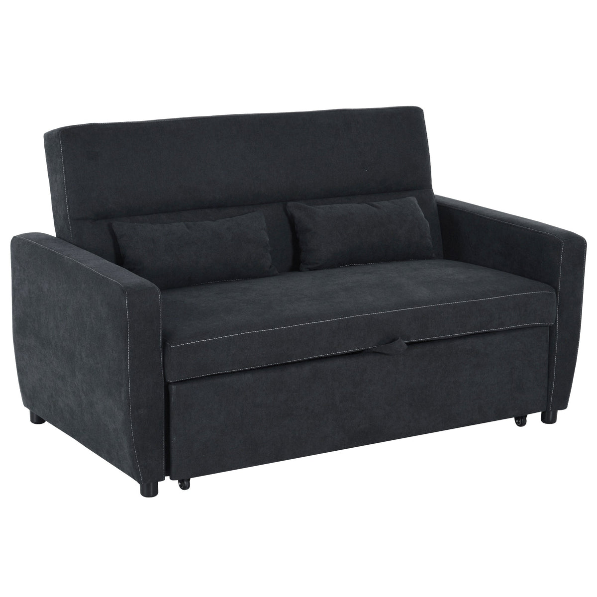 Sleeper Sofa, Convertible 2-Seater Adjustable Angle, Fabric Black