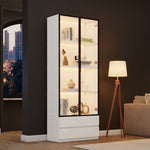 Display Cabinet 80x34x200cm Tall with LED Lights 2 Doors Aluminum Frame White