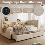 Daybed Sofa Bed 90x200cm 2 Drawers USB-Type C Storage - Linen Beige