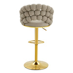 Bar Stools Set of 2 Ball Chain Backrest Adjustable Height Grey Velvet