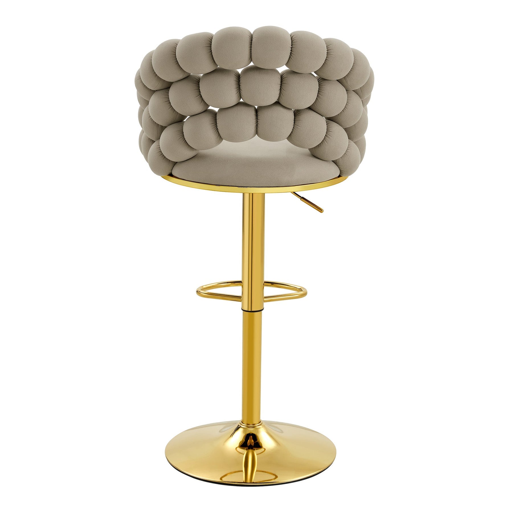 Bar Stools Set of 2 Ball Chain Backrest Adjustable Height Grey Velvet