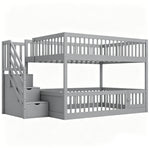 Bunk Bed 140x200 with Safety Stairs & Drawers, Grey Wood