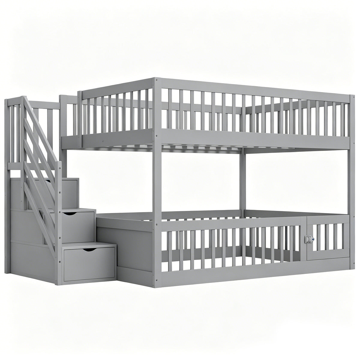 Bunk Bed 140x200 with Safety Stairs & Drawers, Grey Wood