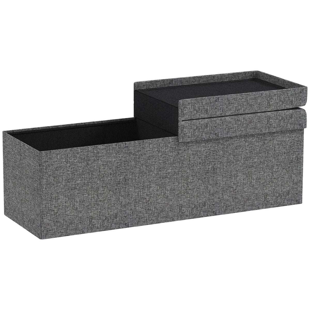 Folding Storage Bench, Separate Containers, Linen-Look, Dark Gray