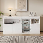 High-Gloss Cabinet 155.5cm LED 3 Doors Glass Partitions - White