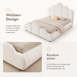 Upholstered Children's Bed 140x200cm with Headboard in Beige Bouclé