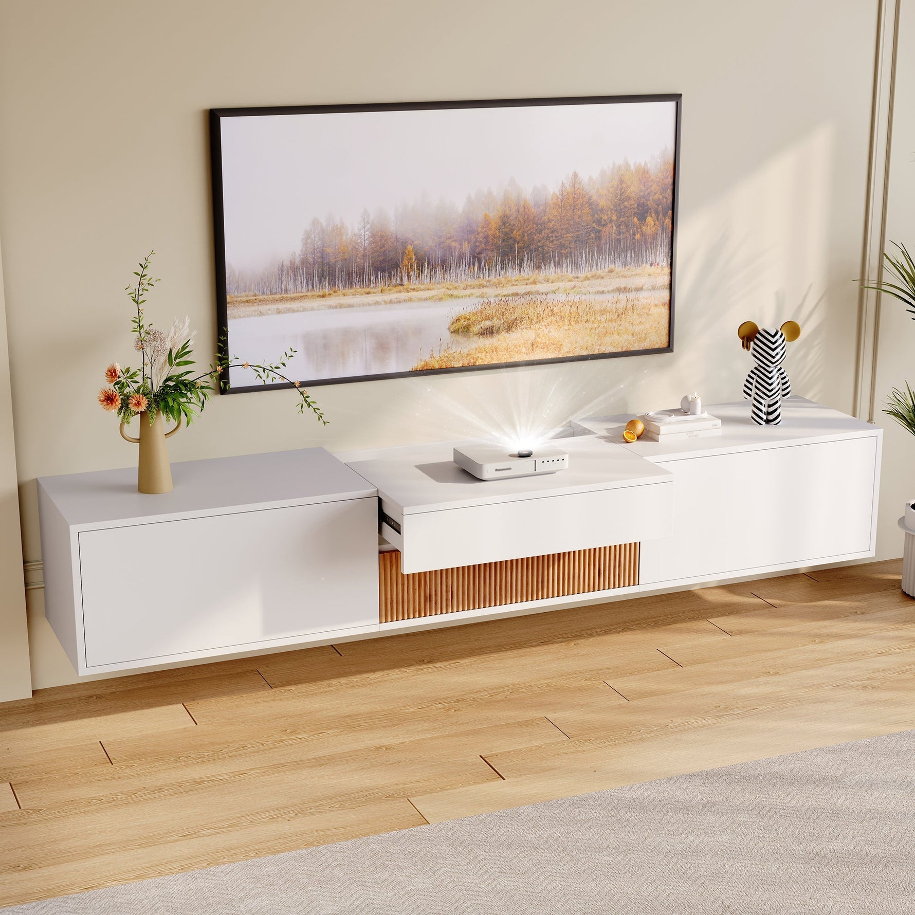 Modern Low TV Stand 180x34x30cm Unique Projector Design