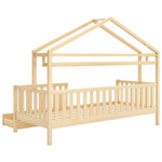 Children's House Bed 90x200cm with Drawers Slatted Base Pine Wood Natural