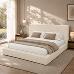 Upholstered Double Bed 180x200 cm with Slatted Base, Beige Chenille