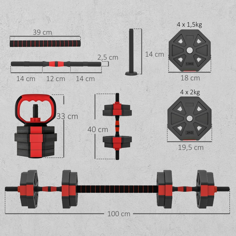 4-in-1 Dumbbell Set Adjustable 15 kg Dumbbells & Barbells