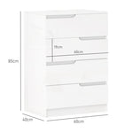 Chest of Drawers/Side Cabinet, 4 Drawers Living Room/Bedroom, High-Gloss White