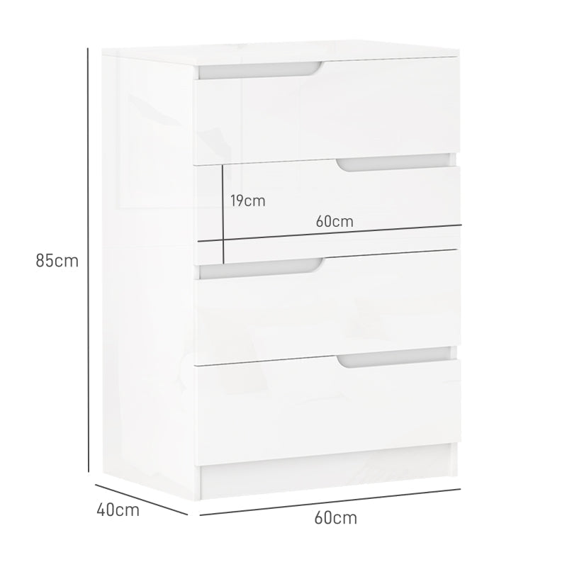 Chest of Drawers/Side Cabinet, 4 Drawers Living Room/Bedroom, High-Gloss White