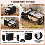 Kitchen Island on Wheels Extendable Table with LED & Power Strips Black