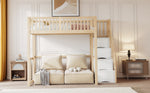 Loft Bed 140x200cm with Safety Ladder Railing & Storage Solid Pine Wood Color